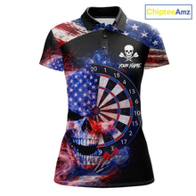 Load image into Gallery viewer, Smoke US Flag Skull Dartboard Women Darts Polo Shirt Custom Retro Patriotic Darts Jerseys NYN2550