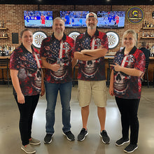 Load image into Gallery viewer, Red Grunge US Flag Skull Dart Arrow Women Darts Polo Shirt Custom Retro Darts Team Jerseys NYN2552