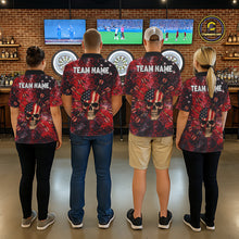 Load image into Gallery viewer, Red Grunge US Flag Skull Dart Arrow Women Darts Polo Shirt Custom Retro Darts Team Jerseys NYN2552