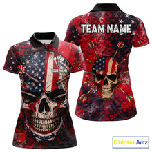 Load image into Gallery viewer, Red Grunge US Flag Skull Dart Arrow Women Darts Polo Shirt Custom Retro Darts Team Jerseys NYN2552