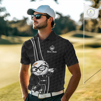 Funny Golfer Polos Team Outfits Black Golf Ball Pattern Jerseys For Men, Best Mens Golf Shirts NYN3316