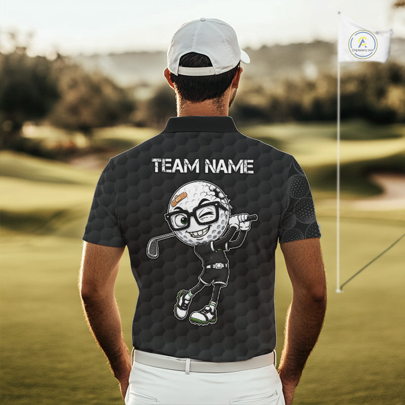 Funny Golfer Polos Team Outfits Black Golf Ball Pattern Jerseys For Men, Best Mens Golf Shirts NYN3316