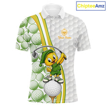 Load image into Gallery viewer, Golf-themed polo shirt with cartoon character and golf ball pattern