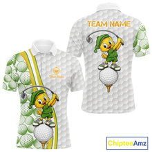 Load image into Gallery viewer, Golf-themed polo shirt with cartoon duck character and customizable text on a white background