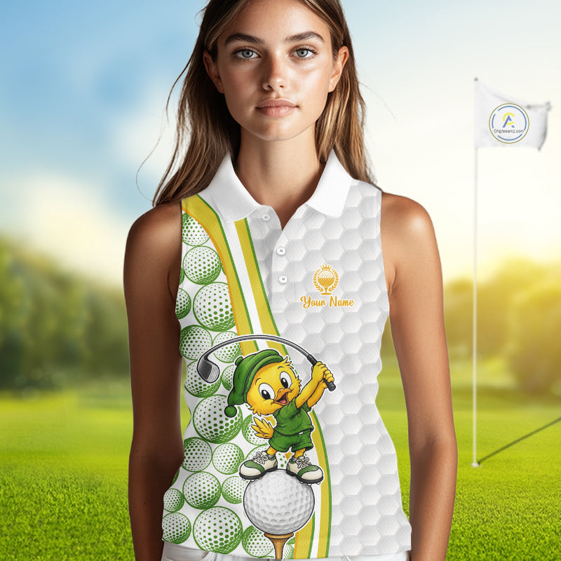 Funny Duck Golfer Polos Sleeveless Outfits Yellow And Green Golf Jerseys For Women, Best Mens Golf Shirts NYN3317