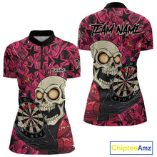 Load image into Gallery viewer, Pink Star Funny Skeleton Dartboard Custom Women Quarter-Zip Dart Shirt Funny Dart Jerseys NYN1759