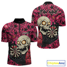 Load image into Gallery viewer, Pink Star Funny Skeleton Dartboard Custom Mens Quarter-Zip Dart Shirt Funny Dart Jerseys NYN1759