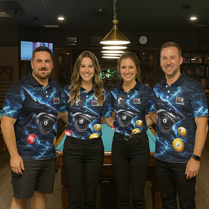 Thunder Blue Funny Shark Play Pool 8 Ball Men's Billiard Shirt Custom Billiard Team League Attire NYN2558