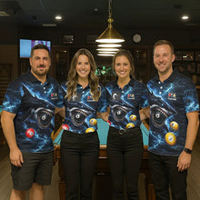 Load image into Gallery viewer, Thunder Blue Funny Shark Play Pool 8 Ball Women's Billiard Shirt Custom Billiard Team League Attire NYN2558