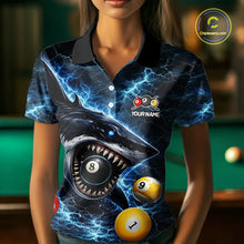 Load image into Gallery viewer, Thunder Blue Funny Shark Play Pool 8 Ball Women's Billiard Shirt Custom Billiard Team League Attire NYN2558