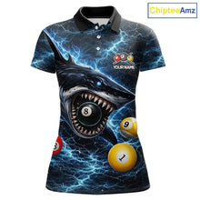 Load image into Gallery viewer, Thunder Blue Funny Shark Play Pool 8 Ball Women's Billiard Shirt Custom Billiard Team League Attire NYN2558