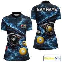 Load image into Gallery viewer, Thunder Blue Funny Shark Play Pool 8 Ball Women's Billiard Shirt Custom Billiard Team League Attire NYN2558