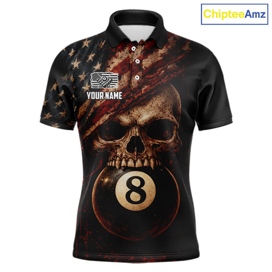 Grunge Vintage US Flag Skull Pool 8 Ball Men Billiard Shirt Custom Retro Billiard Team Attire NYN2563