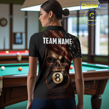 Load image into Gallery viewer, Grunge Vintage US Flag Skull Pool 8 Ball Women's Billiard Shirt Custom Retro Billiard Team Attire NYN2563