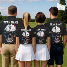 Load image into Gallery viewer, Mens US Flag Golf Polo Shirts Custom Black Golf Ball Pattern American Skull Golf Team Outfits NYN3327