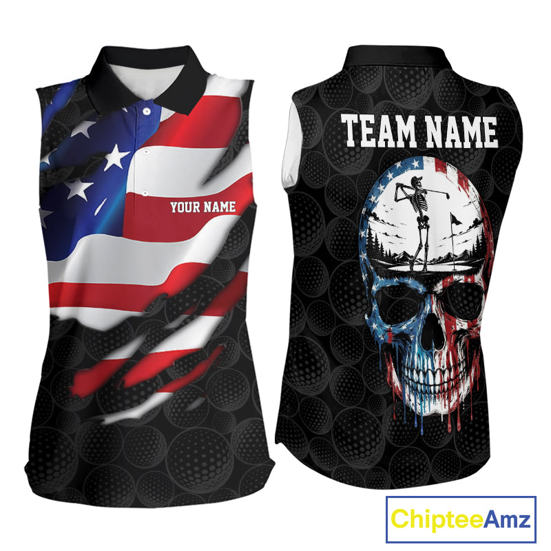 Black golf ball American skull golf polo shirt for women patriotic team outfit
