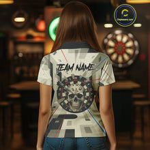 Load image into Gallery viewer, Geometric Dartboard Beige Skull Custom Women Polo Dart Shirt Gifts For Dart Players NYN1767