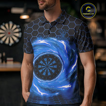 Load image into Gallery viewer, Black &amp; Blue Storm Lightning Dartboard Custom Mens Polo Dart Shirt Halftone Dart Jerseys NYN1776