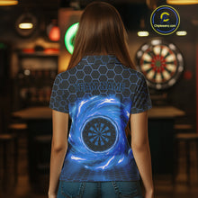 Load image into Gallery viewer, Black &amp; Blue Storm Lightning Dartboard Custom Women Polo Dart Shirt Halftone Dart Jerseys NYN1776