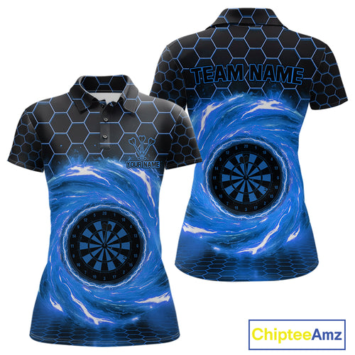 Black & Blue Storm Lightning Dartboard Custom Women Polo Dart Shirt Halftone Dart Jerseys NYN1776