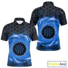 Load image into Gallery viewer, Black &amp; Blue Storm Lightning Dartboard Custom Mens Polo Dart Shirt Halftone Dart Jerseys NYN1776