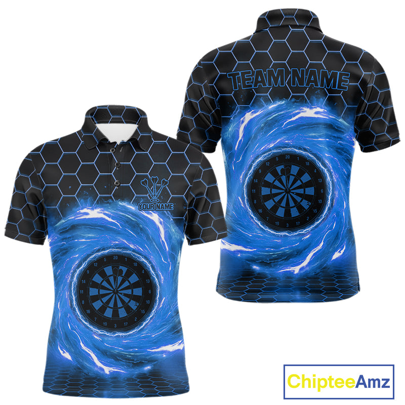 Black & Blue Storm Lightning Dartboard Custom Mens Polo Dart Shirt Halftone Dart Jerseys NYN1776