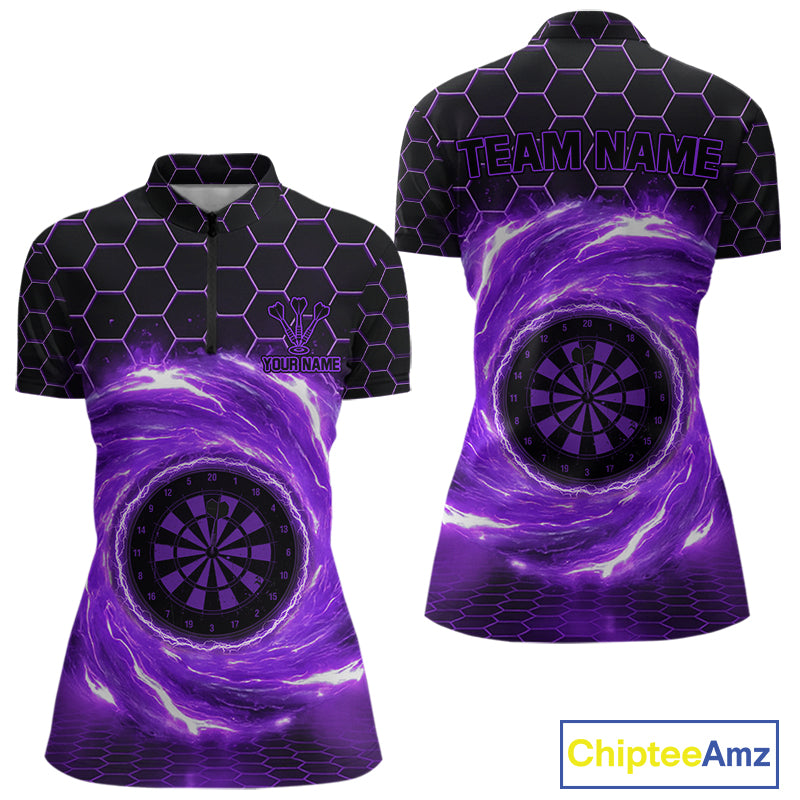 Black & Purple Storm Lightning Dartboard Custom Women Quarter-Zip Dart Shirt Halftone Dart Jerseys NYN1777