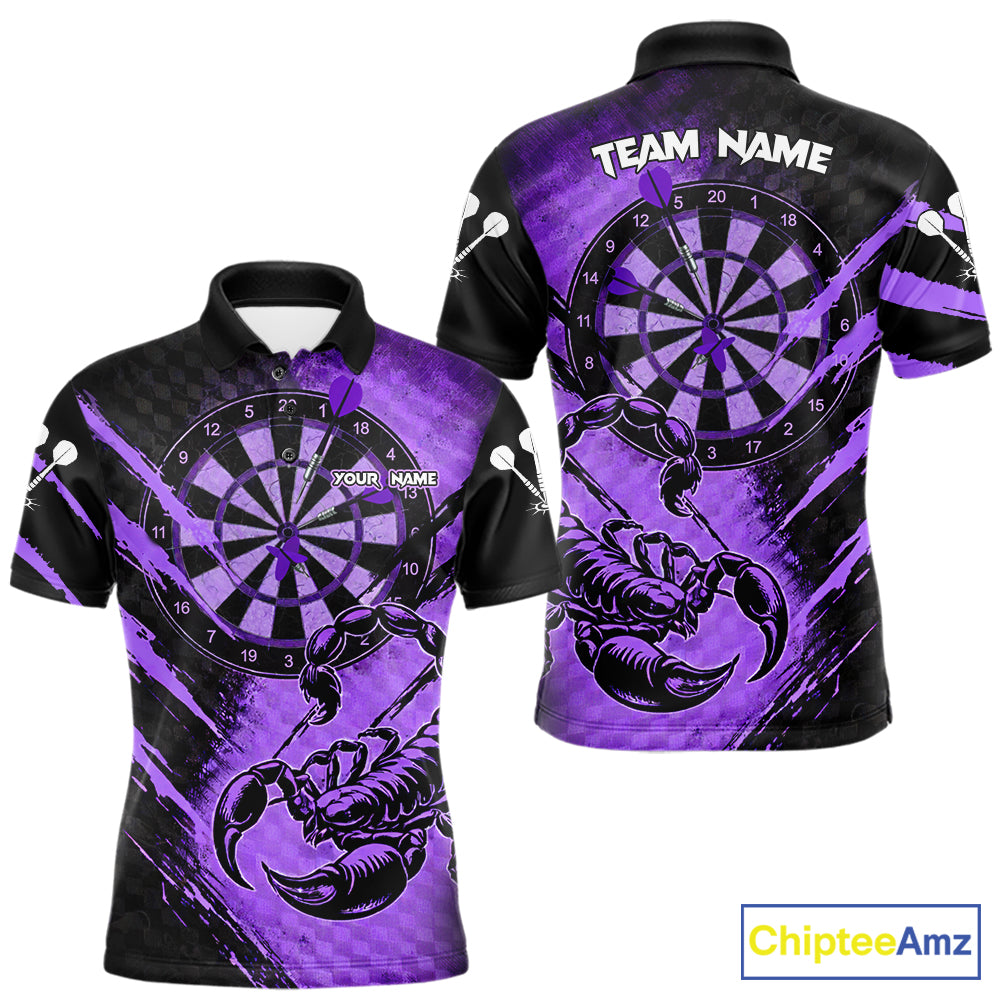 Black And Purple Grunge Scorpion Custom Funny Darts Polo Shirts Men Dart Team Jerseys NYN2274
