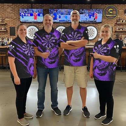 Black And Purple Grunge Scorpion Custom Funny Darts Polo Shirts Men Dart Team Jerseys NYN2274
