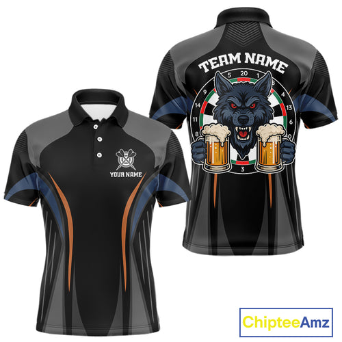 Custom Wolf With Beer Funny Dart Polo Shirts For Men Dart Team Jerseys NYN1552