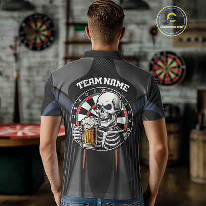 Custom Skull With Beer Funny Dart Polo Shirts For Men, Dart Team Jerseys NYN1553