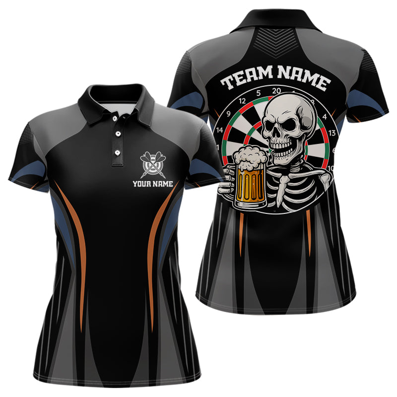 Custom Skull With Beer Funny Dart Polo Shirts For Women, Dart Team Jerseys NYN1553
