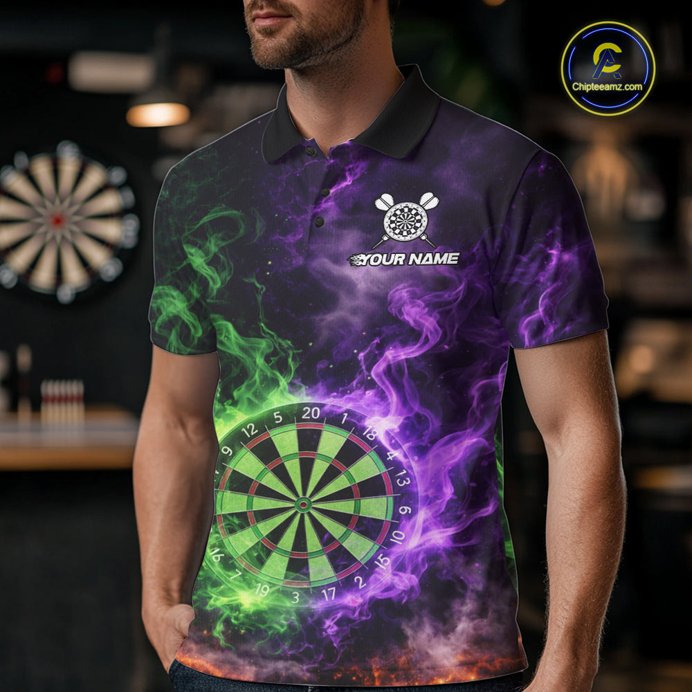 Green And Purple Flames Dartboard & Arrow Men Darts Team Shirt Personalized Dart Polo Jerseys NYN2572
