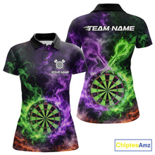 Load image into Gallery viewer, Green And Purple Flames Dartboard &amp; Arrow Women Darts Team Shirt Personalized Dart Polo Jerseys NYN2572