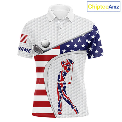 American Flag Patriot Personalized Golf White Mens Golf Polo Shirts Custom Name Golf Gifts NYN3148