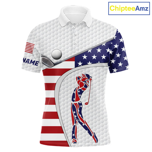 American Flag Patriot Personalized Golf White Mens Golf Polo Shirts Custom Name Golf Gifts NYN3148
