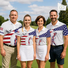Load image into Gallery viewer, American Flag Patriot Personalized Golf White Mens Golf Polo Shirts Custom Name Golf Gifts NYN3148