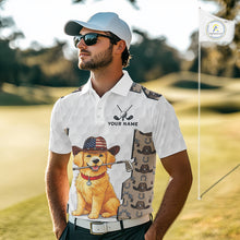 Load image into Gallery viewer, Personalized Cowboy Pattern White Golf Ball Mens Golden Golf Polo Shirts Custom Name Golf Gifts NYN3151