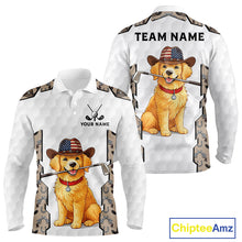 Load image into Gallery viewer, Personalized Cowboy Pattern White Golf Ball Mens Golden Golf Polo Shirts Custom Name Golf Gifts NYN3151
