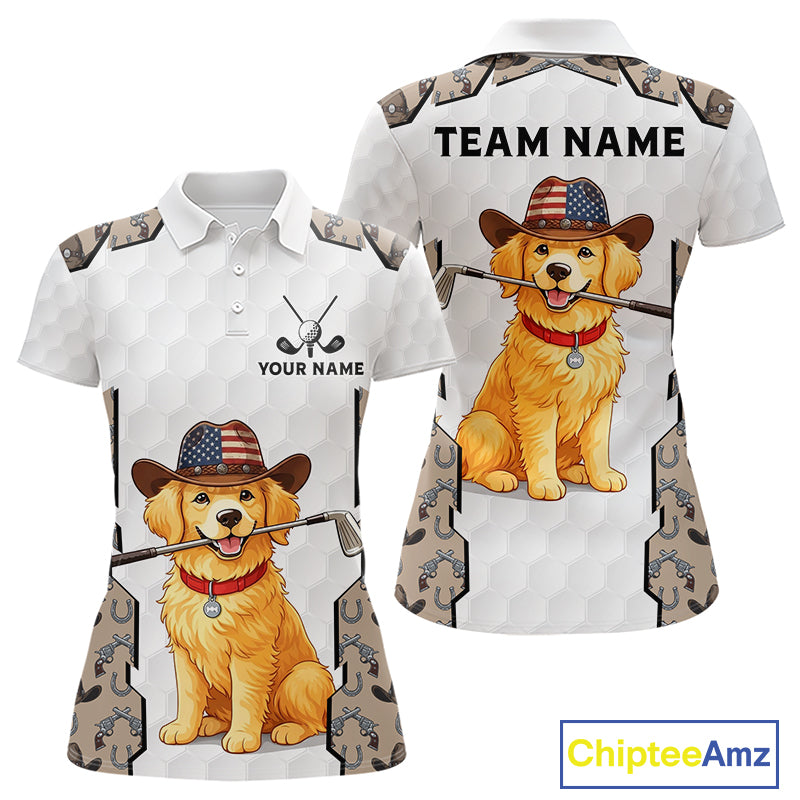 Personalized Cowboy Pattern White Golf Ball Womens Golden Golf Polo Shirts Custom Name Golf Gifts NYN3151