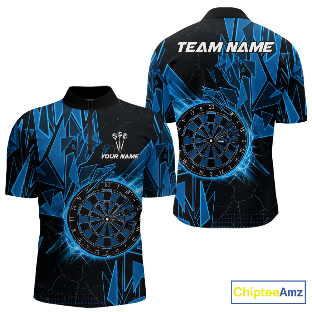 Blue broken glass dartboard lightning dart 1/4-zip shirt for men custom dart jersey