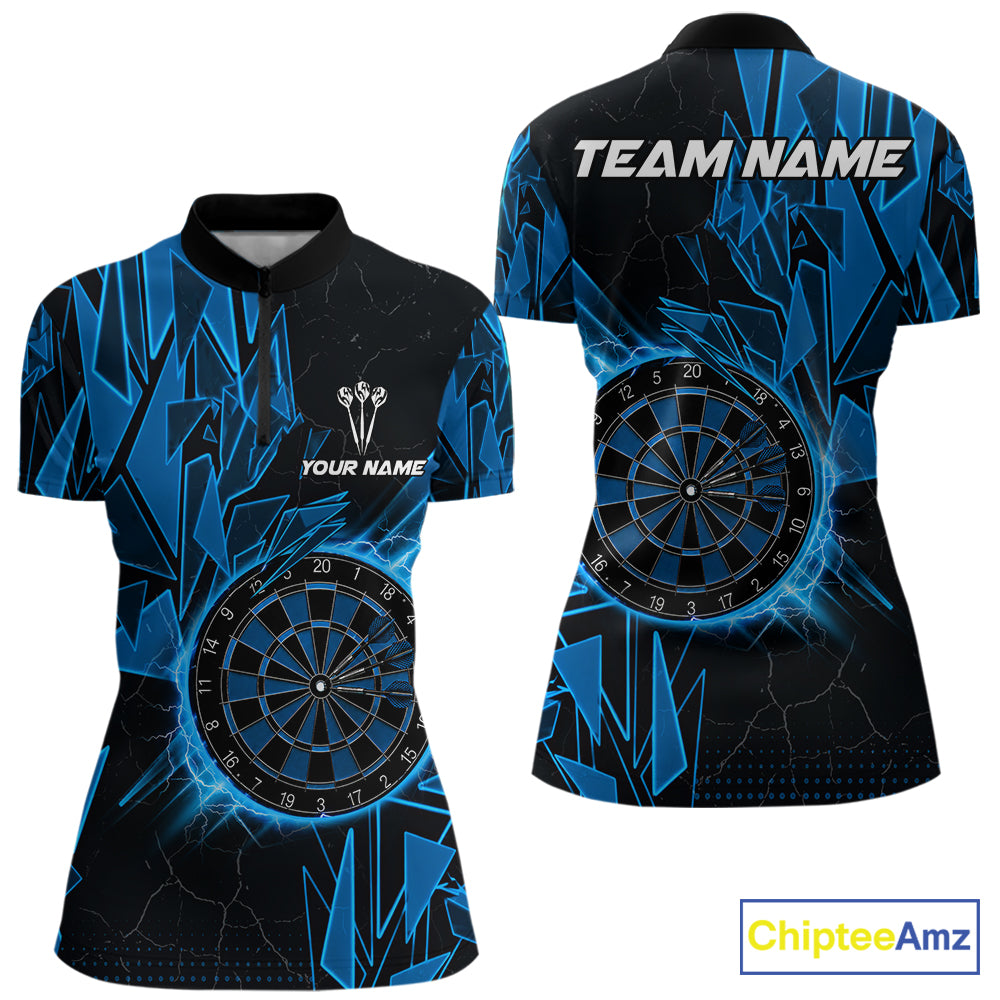 Blue broken glass dartboard lightning dart quarter-zip shirt for women custom dart jersey