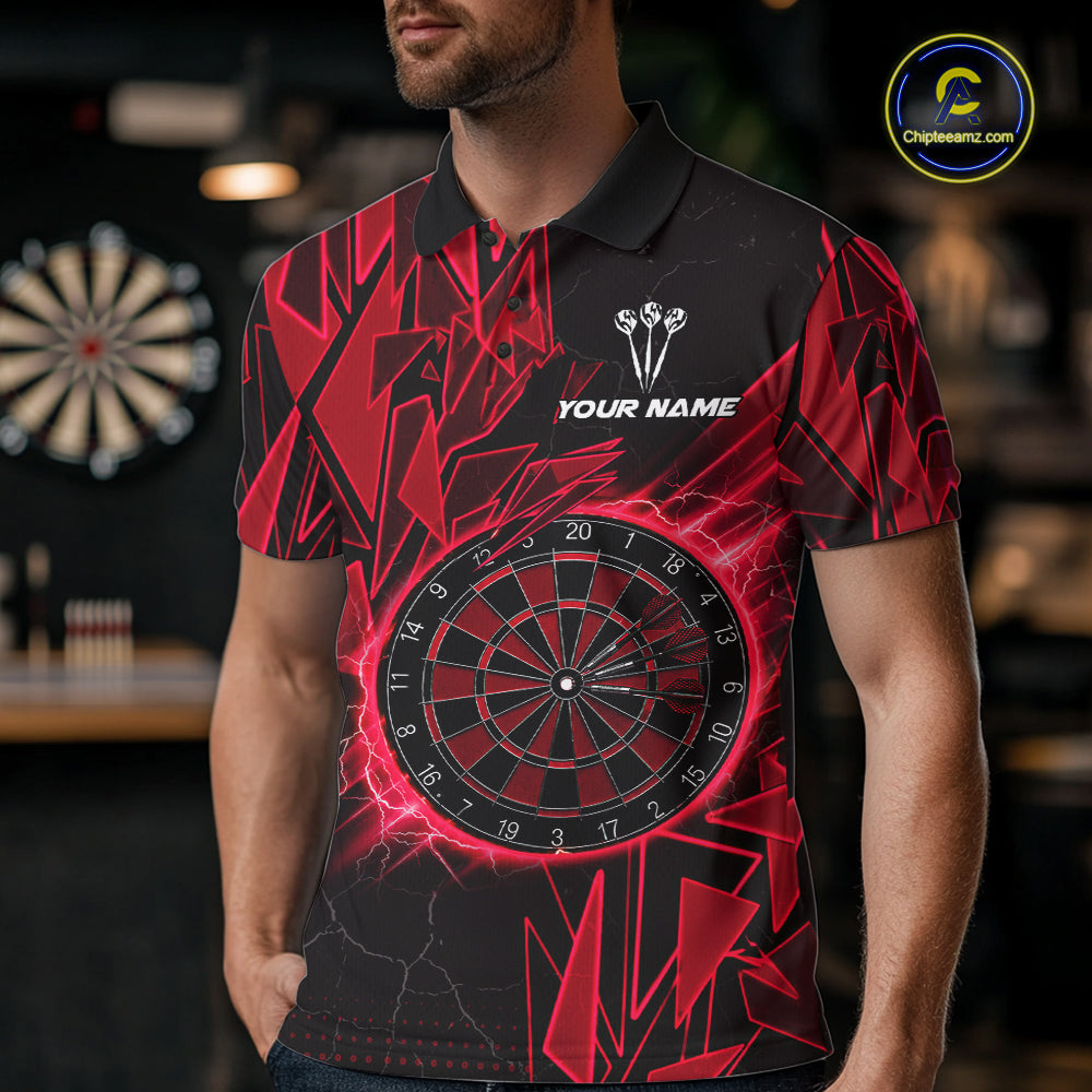 Red Broken Glass Dartboard Lightning Dart Shirt Custom Dart Jersey For Men, Gifts For Dart Players NYN3336