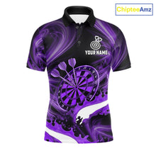 Load image into Gallery viewer, White and purple smoking dart polo shirt custom splatter dart team clothing