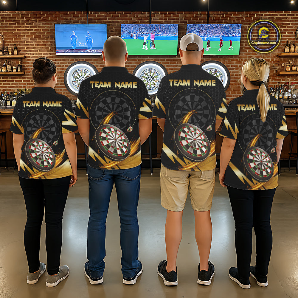 Black And Gold Horror Wolf Dart Shirts For Men Custom Thunder Dartboard Dart Team Name Jerseys NYN3625