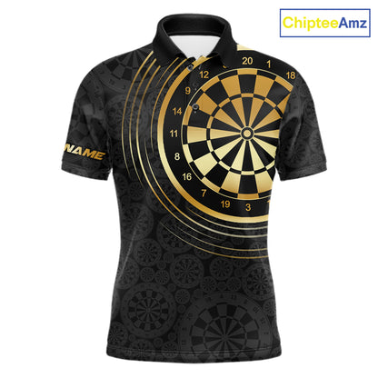 Black & Gold Gradient Dartboard Mens Dart Polo Quarter Zip Shirts Custom Team Name Dart Jerseys NYN3630
