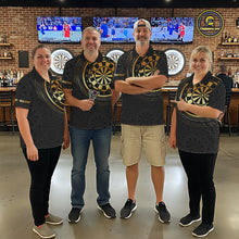 Load image into Gallery viewer, Black &amp; Gold Gradient Dartboard Mens Dart Polo Quarter Zip Shirts Custom Team Name Dart Jerseys NYN3630