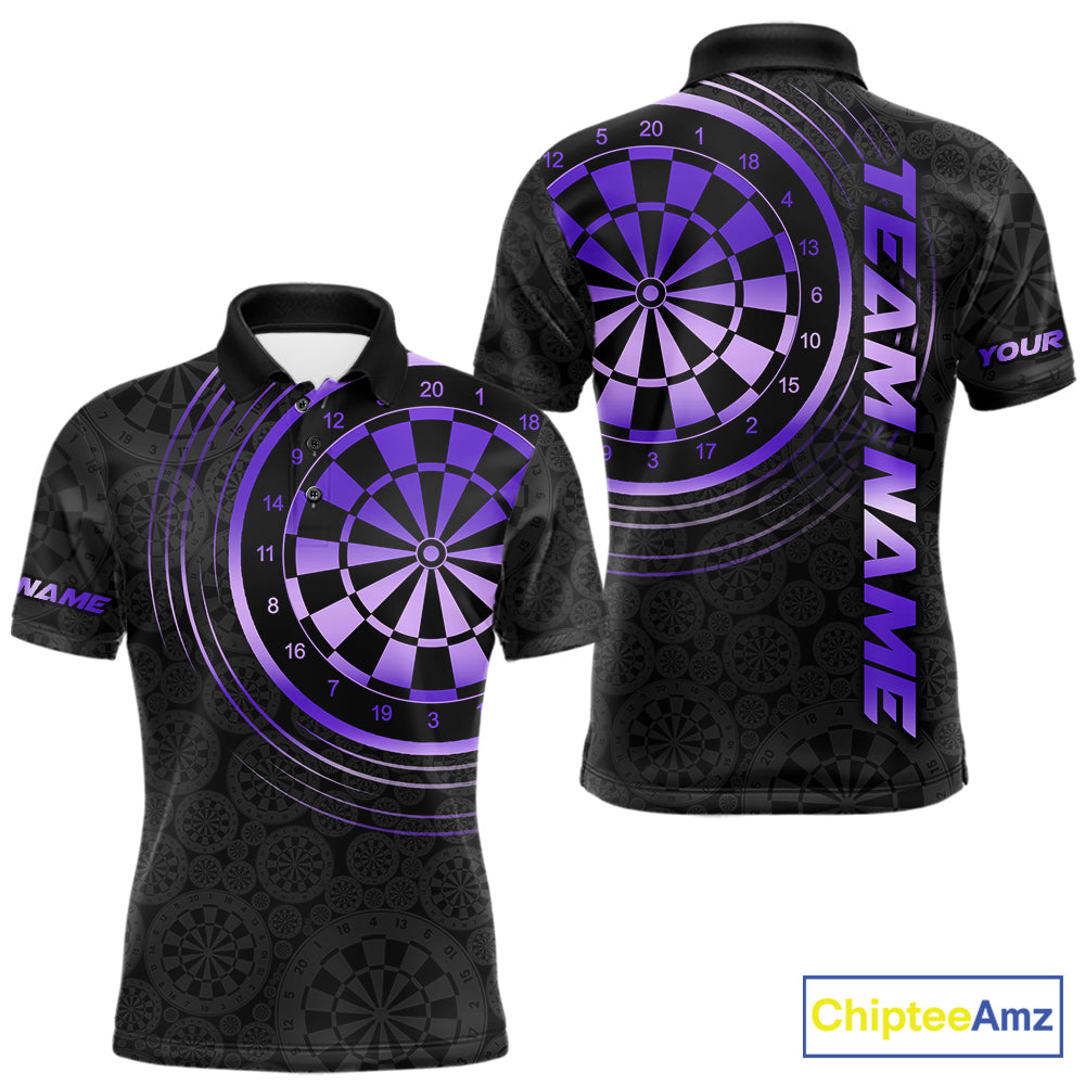 Black & Purple Gradient Dartboard Mens Dart Polo Quarter Zip Shirts Custom Team Name Dart Jerseys NYN3632