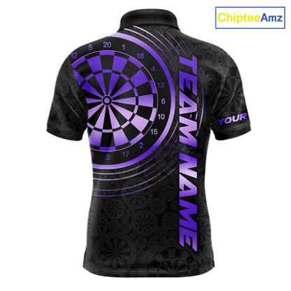 Black & Purple Gradient Dartboard Mens Dart Polo Quarter Zip Shirts Custom Team Name Dart Jerseys NYN3632