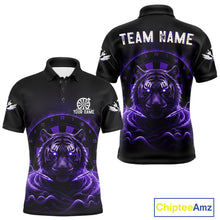 Load image into Gallery viewer, Black And Purple Smokes Tiger Dartboard Custom Mens Polo Dart Shirt Funny Dart Jerseys NYN1781